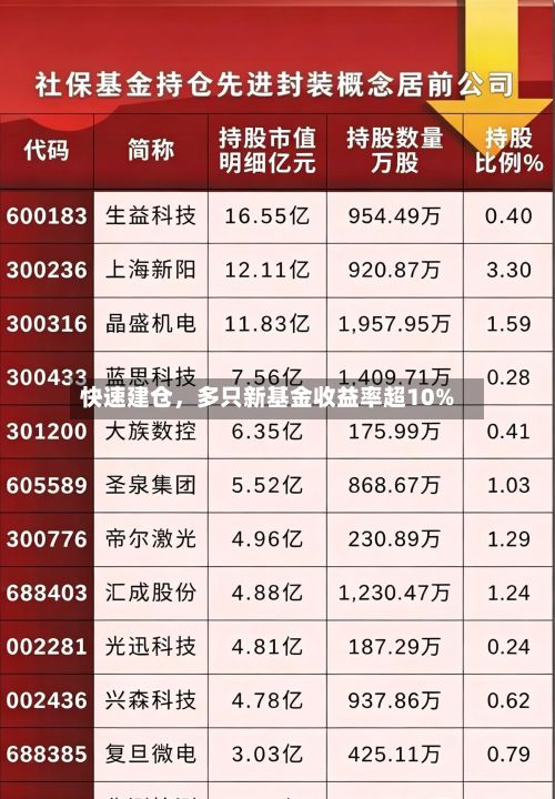快速建仓，多只新基金收益率超10%-第2张图片