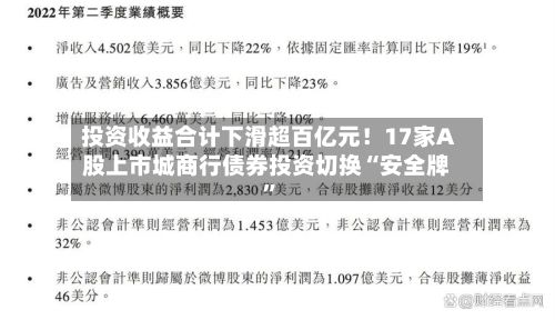 投资收益合计下滑超百亿元！17家A股上市城商行债券投资切换“安全牌”-第2张图片