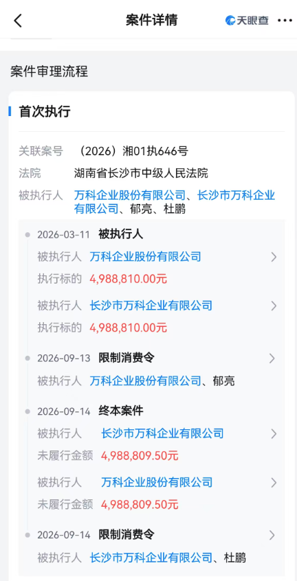 郁亮被限制高消费