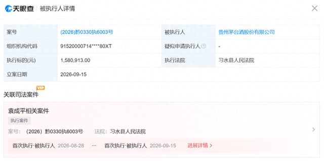 被执行158万元?贵州茅台:系第三方公司内部合同纠纷,法院认定公司不承担任何责任