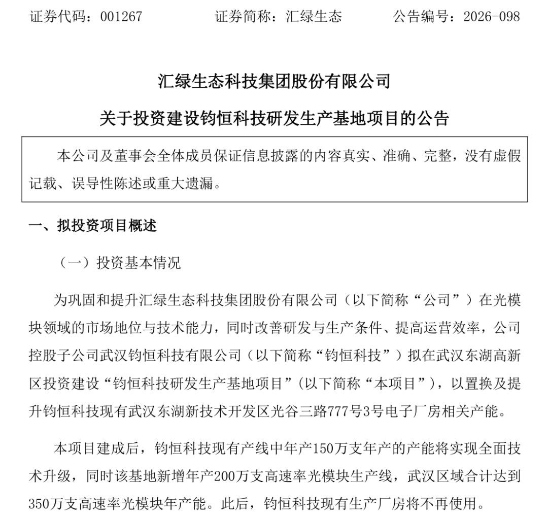 001267，拟扩产光模块